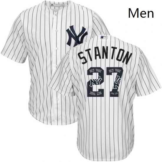 Mens Majestic New York Yankees 27 Giancarlo Stanton Authentic White Team Logo Fashion MLB Jersey